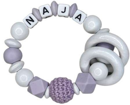 Greifring handgemacht | einzigartiges Babygeschenk | personalisiert | Mit Namen des Babys | Geburt & Taufe | Tanja Schulz Shop