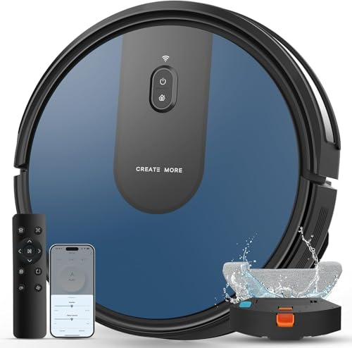 Bagotte Robot Vacuum Cleaner with Mop, 5000Pa Powerful Suction Robotic Vacuum with 150 Mins Runtime, Smarter Gyroscope Navigation, App/Remote/Voice, Ideal for Pet Hair & Hard Flooring