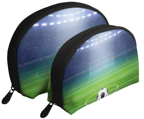 Meymuise Clutch-Tasche, Fußball – Grünes Stadion mit Flutlicht | Makeup-Tasche Coin-Pouch-Set, Muschelförmige Kosmetiktasche, täglichen Reisegebrauch Handtasche, Lippenstift und Schlüssel