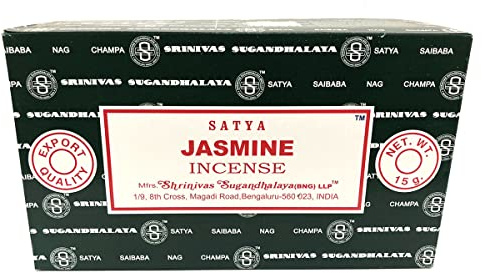 Incienso aroma jazmín de Sai Baba, línea Nag Champa, paquete de 15 g, 1 caja de 12 paquetes