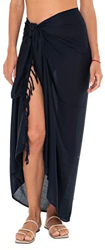 SHU-SHI - Damen Sarong/Pareo für den Strand - zum Tragen über Badeanzügen - EinheitsgröÃŸe - Schwarz