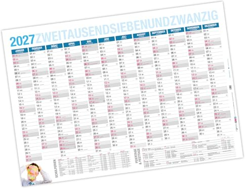 itenga XXL Premium Jahresplaner 2027 Wandkalender DIN A0 (118,9x84,1cm) 250g/m² gerollt stabil blau