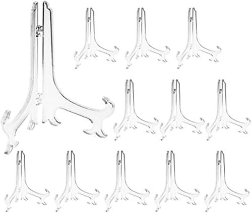 Tincogo Mini Supports d'Affichage en Plastique - Lot de 12 Petits Chevalets Présentoirs pour Cartes, Photos et Biscuits - Hauteur 7,5 cm (3 pouces) - Transparent