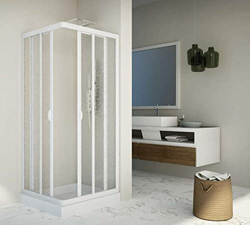 Box doccia scorrevole in acrilico e pvc bianco h.185cm due lati angolare LUCY (80x120cm)