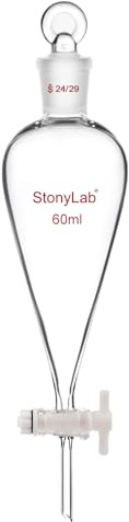 stonylab 60ml Embudo Separador de Cristal de Borosilicato con Tapón de Vidrio, Separatory Funnel Embudo de Laboratorio Cónico en Forma de Pera en Pared Gruesa con Junta 24/29