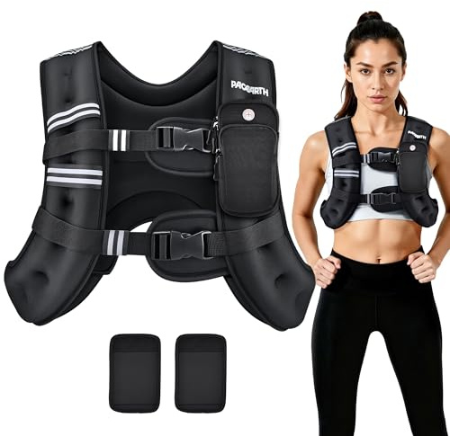 PACEARTH Gilet ponderato con pesi per caviglia/polso da 2,7 kg a 13,6 kg, con striscia riflettente, attrezzatura da allenamento regolabile per allenamento della forza, passeggiate, jogging, corsa, per