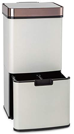 KLARSTEIN Royal Trash - Cubo de basura con sensor, Apertura y cierre automático, 72 L de volumen en 4 recipientes, Basura y desechos reciclables: 43 y 2 x 12,5 L, Cubo bio con tapa: 4 L, Gris