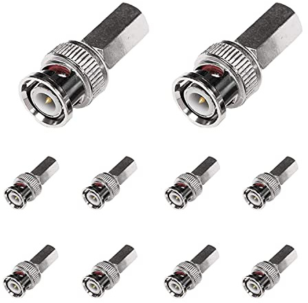 Spina BNC Maschio Adattatori CCTV Connettori Connettore RG59/RG6 Coassiale Installare Adattatore SDI con perno centrale in ottone per Prolunga Antenna WiFi, Sicurezza CCTV, Cavo TV(10Pezzi, Argento)