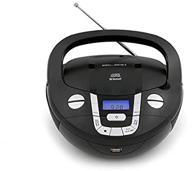 Boombox Radio CD portable Bluetooth BSL PCD-31 Noir | avec 2 W de puissance RMS | Radio FM et Port USB Lecteur MP3 | Affichage LCD | AUX IN | Sortie casque