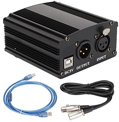 GOWENIC Microphone Power Supplies, 1-Channel 48V Power Supply with XLR 3 Pin Cable and USB Cable, for Any Condenser Microphone Music Recording Equipment(Upgraded)