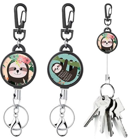 Silars Schlüsselanhänger Ausziehbar, 2 Stücke Faultier Ausweishalter Einziehbarer Schlüsselrolle mit Karabiner, Schlüsselkette Ausziehbar mit 65cm Stahldrahtseil, für Schlüssel, Ausweis (01)