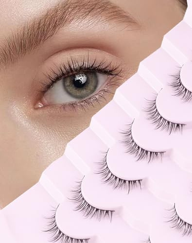 Onlyall Natural Lashes Short Eyelashes Wispy Natural Look Soft False Eyelash Fake Eye Lash Faux Mink 7 Pairs D2(6MM-10MM)