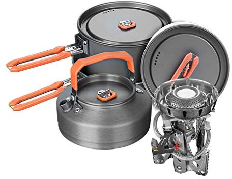 NEWCES Camping-Kochgeschirr-Set for 4–5 Personen, tragbar, for Reisen, Kochutensilien, Outdoor-Kochset for Trekking, Wandern, Picknick, Töpfe und Pfannen