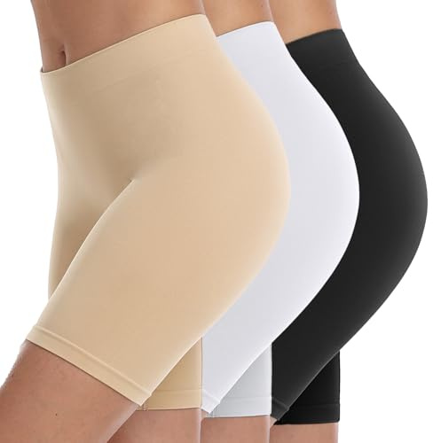 YUTYTH Anti Chafing Shorts Women Underwear Long Ladies Boxers Brief Boyshorts Panties Seamless Stretchy Shorts for Under Dress Black White Nude 3 Pack-L