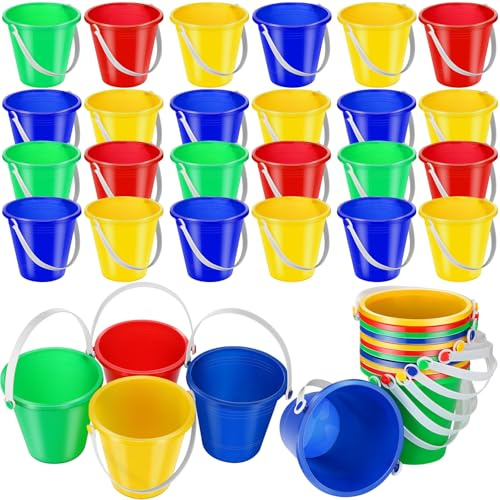 Didaey 72 Pcs 5 Inch Beach Bucket Sand Buckets Bulk Colorful Fun Plastic Pails and Sandcastle Mold for Kids Toddler Tool Summer Beach Theme Birthday Party Favors Gifts Play Water Pool, 4 Colors
