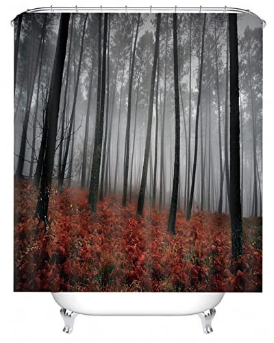 Duschvorhang 180x200 Rot, Duschvorhang Badewanne Schwarz Baumwald Shower Curtains Polyester Bad Vorhang Badezimmer Dekoration