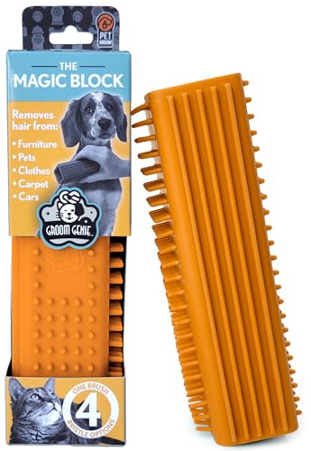 Groom Genie Magic Pet Hair Block Brush (Canyon Orange) | Ultimate Dog & Cat Hair Remover for Sofa, Furniture, Carpet, Bedding, and Clothing | Reusable, Durable, and Easy to Use
