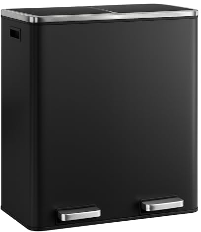 Floordirekt Mülleimer Küche 2×30L Anthrazit | 2-Fach Mülltrennung, Treteimer Küche, Metall, Soft-Close, luftdicht, Kunststoff-Inneneimer, Klappdeckel – (Felix)