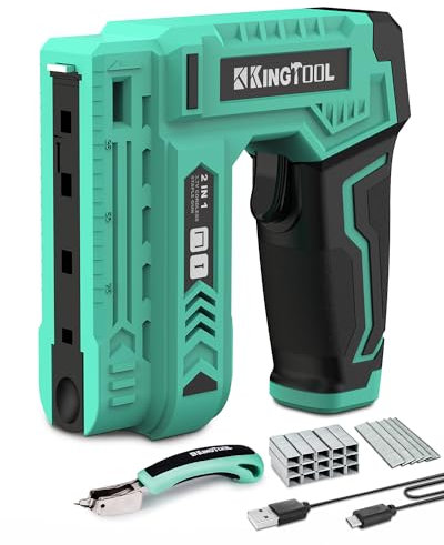 KingTool Agrafeuse électrique 2 en 1 sans fil 3,7 V, 2,0 Ah alimentée par batterie, 5000 agrafes et clous, chargeur rapide pour tapisserie, artisanat, bricolage, bois