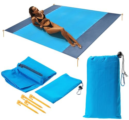KADAX Manta de pícnic, 200 x 210 cm, para exteriores, de poliéster, impermeable, con estacas y mosquetón, manta de camping, ideal para senderismo (200 x 210 cm)