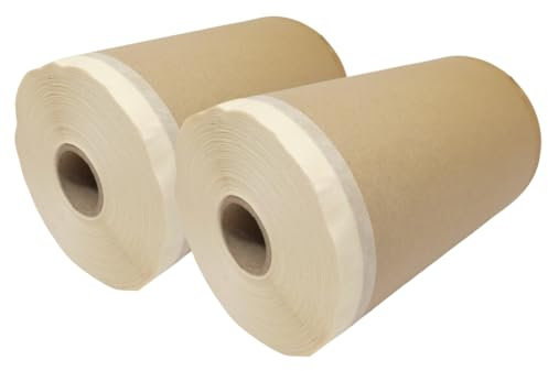 KOUSEL Cinta adhesiva carrocero con papel para trabajos de pintura y renovacion. (2 Rollos 15cm x 45METROS) Cinta pintor para enmascarar y proteger de forma facil
