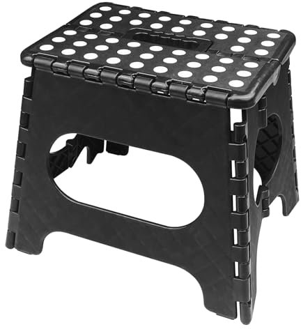 WinGluge 27cm di Altezza Sgabello Pieghevole, Sgabelli Pieghevoli, Gradino Pieghevole, Sgabellino Pieghevole Portatile, Sgabello in Plastica Nero per Cucina, Bagno, Camera da Letto, Campeggio