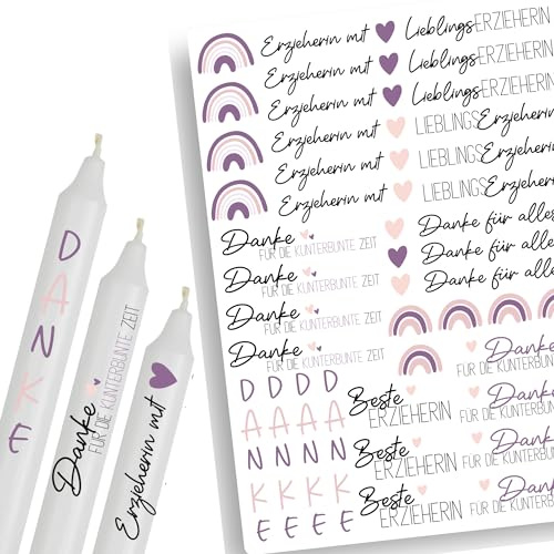 A4 Kerzentattoos Abschied für Erzieherinnen | Kerzenfolie für Kerzen | Tattoo Folie | Wasserschiebefolie für Stabkerzen | Geschenk für Erzieherin Kindergarten Kita | Regenbogen in Lila
