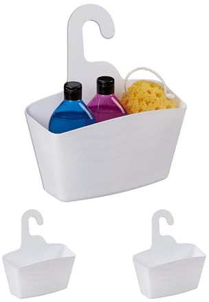 Relaxdays Duschkorb zum Hängen, 3er Set, ohne Bohren, Kunststoff, Duschablage Shampoo & Duschgel, Duschorganizer, weiß