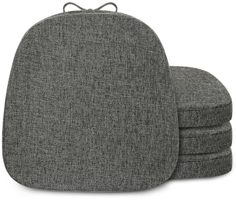FlyGulls Dining Chair Cushions Set of 4 Non Slip Seat Cushions for Dining Chairs with Ties and Washable Covers Kitchen Seat Pads 35.5x35.5cm Dark Grey