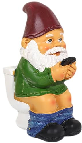 Lustige Gartenzwerge, 12,7 cm hoch, frecher Gnom, Gartenzwerg-Statue, die auf der Toilette sitzt und telefoniert, wasserfestes Kunstharz, halbnackte Gnome, Dekoration für Terrasse, Hof, Rasen, Stil 1,