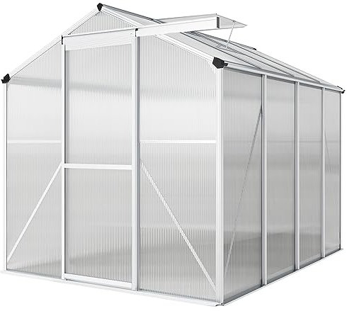 XEMQENER 8x6 FT Polycarbonate Greenhouse, Large Garden Greenhouse with Sliding Door and Ventilation Window, Aluminum Frame Walk-in Greenhouses for Plants, Flowers, Vegetable, 190x253x183cm
