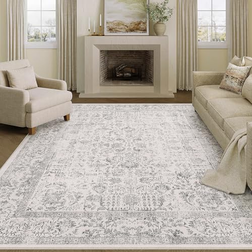 HUGEAR Vintage Vardagsrum Matta Stor Grå Mattor 180x270cm Tvättbar Halkfri Golvmatta Sovrum Matsal Kontor Utomhus Barnrum Balkong Carpet Rug Mjuk Kort Lugg