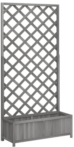 AUVYI Pflanzentopf mit Spalier Hochbeet Balkonkasten Pflanzenkasten Blumentopf Pflanzgefäß Dekokasten Langlebig und Verrottungsbeständig Perfekt für Balkon Garten Terrasse Grau 90x35x180 cm