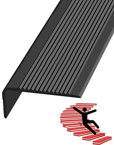 L-förmige, rutschfeste Gummi-Treppenkante für Innen- und Außentreppen, selbstklebender Treppenkantenschutz mit Zierleiste, Treppenprofil, Breite 3 x 7 cm, Schwarz
