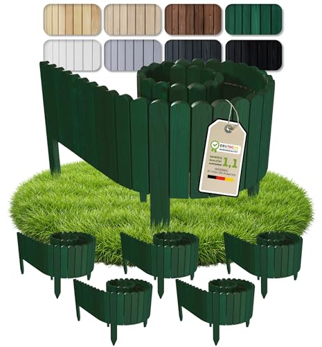 Floranica 10 m Trädgårdskant Flexibelt trästaket 5-delat 2 m x 20 cm Grön Rabattkant Staket av Tallträ Rabattinfattning flexibel Gräskant Rollborder Set för Trädgård