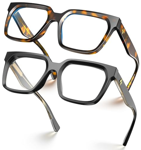 VISOONE 2 Pack Rectangle TR90 Blue Light Blocking Glasses Computer Eyewear with Preppy Look for Women and Men Cougar