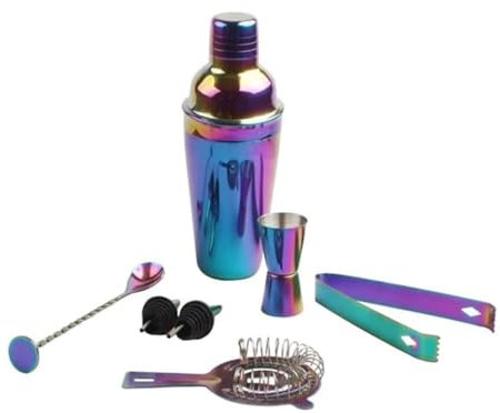 ZZTWER Kit de coctelera Juego de coctelera de Acero Inoxidable de Colores, 8 Uds., Juego de coctelera de Vino, batidor de cóctel Barman, Kit de Barman para Mezclar Bebidas Juego de coctelera