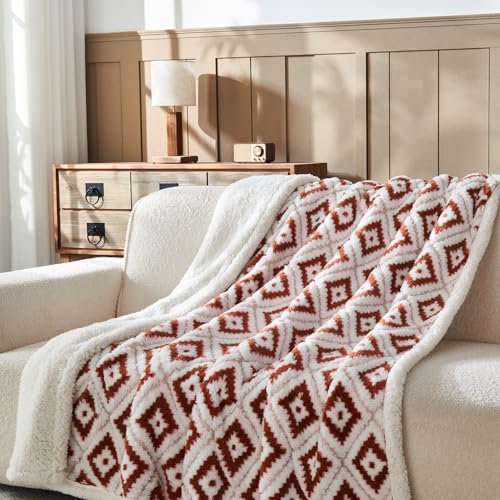 Wajade Böhmische Kuscheldecke Rhombus Flauschige Fleecedecke Winter Warme Plüschdecke Luxuriöse Kunstfelldecke Weiche Decke für Bett Couch - Braun 153 * 203