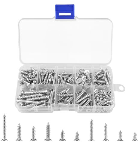 228 Stück Selbstschneidendes Schrauben-Sortiment-Set, M3/M4/M5 Flachkopfschrauben Torx-Schrauben Senkkopf Kreuzschlitzschrauben Metallschrauben selbstbohrende Schrauben für Holzbearbeitung (10 Größen)