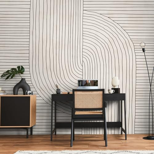 Profhome Streifen Tapete 398941-GU Vliestapete creme schwarz beige Fototapete 0,53 m x 20,10 m / 10,39 m2