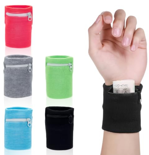 CATOR Multisport Schweißband 5er Set, Wristband mit Reißverschlusstasche, Mehrfarbig, One Size, Nylon