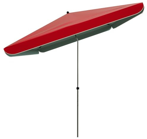 WATAOW 220 Cm X 180 Cm Sombrilla De Mercado Rectangular, Inclinable Parasol para Piscina, Jardín, Terraza, Patio, Playa(Red)