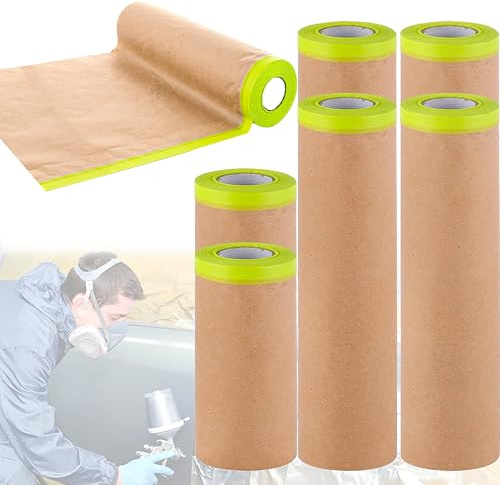 CHSG Lot De 2 Rouleaux De Papier De Masquage Pour La Pulvérisation, 2Pcs 15cm x13m Et 4Pcs 30cm x13m, Papier De Protection Adhésif, Masquage Fournitures Carrosserie, Pour Sol De Voiture, Meubles, Sol