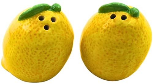 Dekohelden24 Salière et poivrière, distributeur d'épices, salière et poivrière en set en forme de citron en céramique en set de 2 en jaune, L/l/H 6 x 6 x 7 cm.
