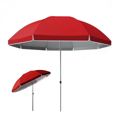 YAVYAV Ombrellone Da Esterno Con Baldacchino, 220 Cm/240 Cm/260 Cm/280 Cm, Ombrellone Da Spiaggia, Con Funzione Di Inclinazione, Altezza Regolabile(Red,220cm/7.2ft)