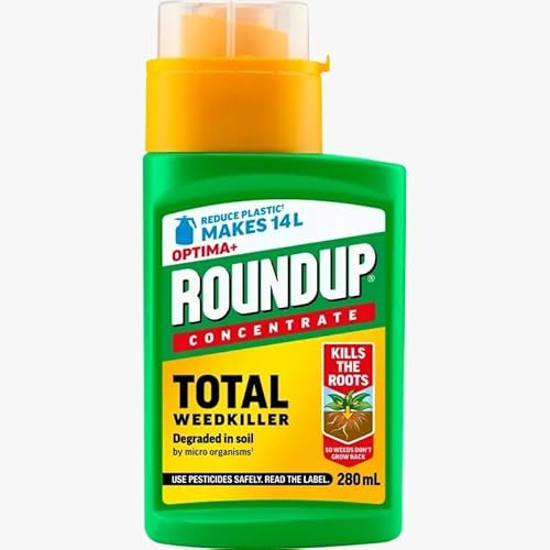 Roundup Optima+ Concentrate 280ml | Systemic Root-Killing Weedkiller for Borders Flower Pots & Hedges | Visible Results in 4 Days | Replant in 7 Days | Makes 14L Spray | 280ml Liquid