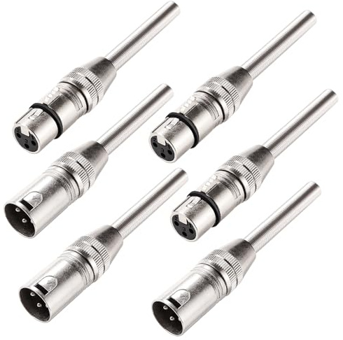 KUOQIY 3 Paar 3-Poliger XLR-Anschluss, XLR-Kabelanschluss Männlich und Weiblich, Mikrofon-Audiobuchse, mit Langer Schwanz Feder, für DMX-Signalkabel oder Audio-Mixer-Mikrofonanschluss, Silber
