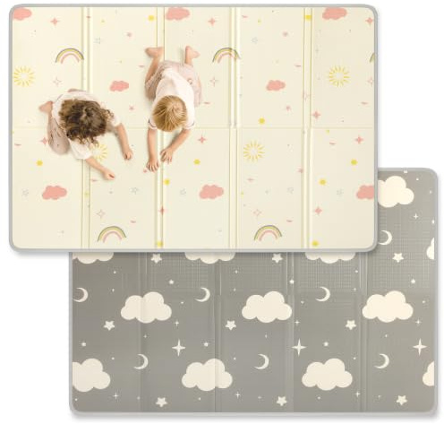 Mallify Krabbelmatte 120x180x1cm für Baby, Faltbar & Schadstofffrei, Beidseitig Verwendbare Spielmatte mit Kantenschutz, Kinderzimmer Spielteppich Play Mat, Tragbar & Wasserdicht für Innen & Outdoor