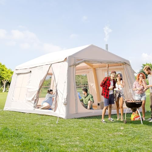 MOPHOTO Inflatable Tent for Camping 2 Rooms, Waterproof & Pump for 6-8 Man