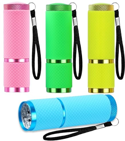 GEU 4 Pack Mini Torch Set, Small Camping Torch with 9 LEDs, Glow in Dark | Battery Powered Pocket Torch with Lanyard for Camping, Hiking, Outdoors and Torch Kids Use, Batteries Not Included